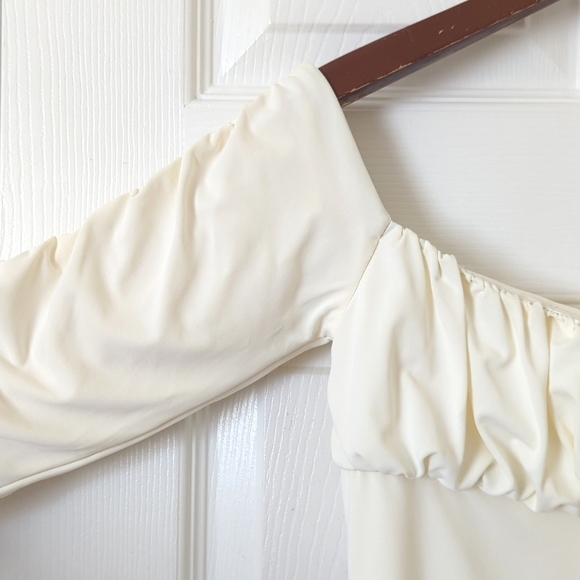 Catherine Malandrino Y2K Vintage Ruched Off The Shoulder Long Sleeve Cropped Top - Picture 3 of 10